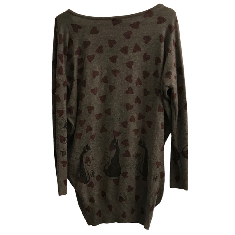 DJ & Juju Black Cat & Red Heart Pullover Tunic Sweater Size XL - Picture 8 of 8